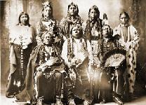 Tonkawas: (standing left to right) Winnie Richards, 
John Rush Buffalo, William Stevens, John Allen, 
Mary Richards; (seated left to right) John Williams, 
Chief Grant Richards, Sherman Miles.